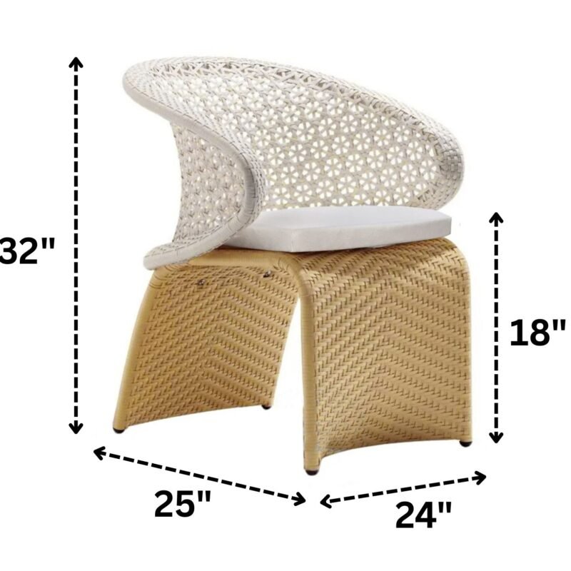 5 Pieces Outdoor Wicker Dining Set with Double Tone Armchairs (White)(Table Without Glass Top) - Image 2