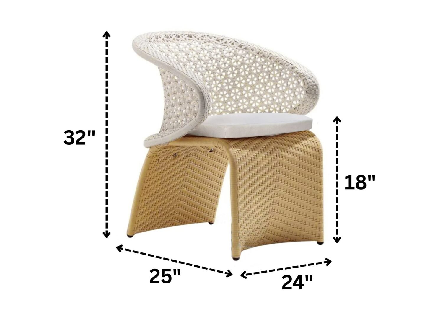7 Pieces Outdoor Wicker Dining Set with Double Tone Armchairs (White)(Table Without Glass Top) - Image 2