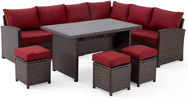 DEVOKO 7-Piece Outdoor Patio Furniture Set - Dark Brown & Red - Image 3