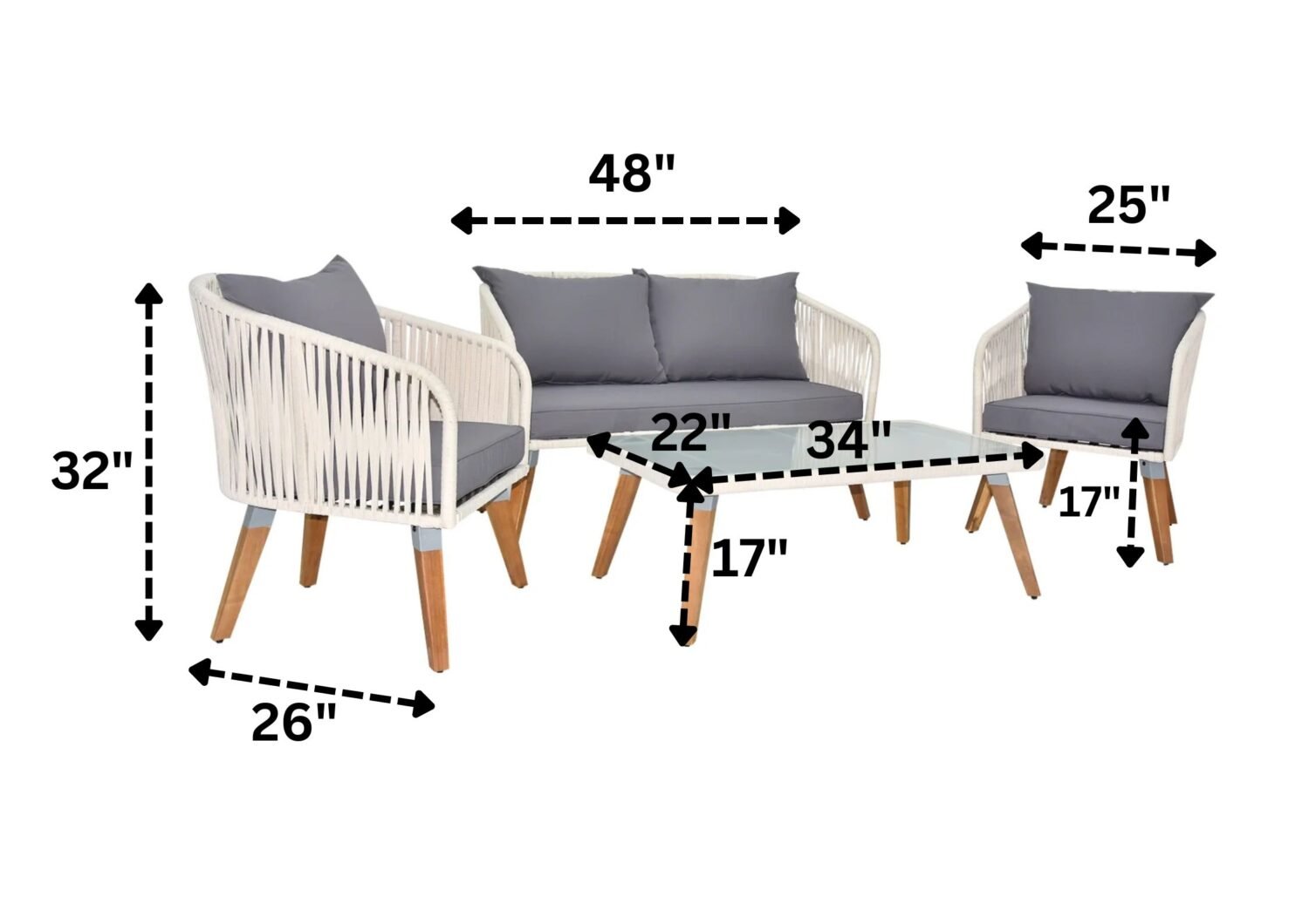 Outdoor Rope 4-Piece Sofa Set (White & Grey) - Image 2