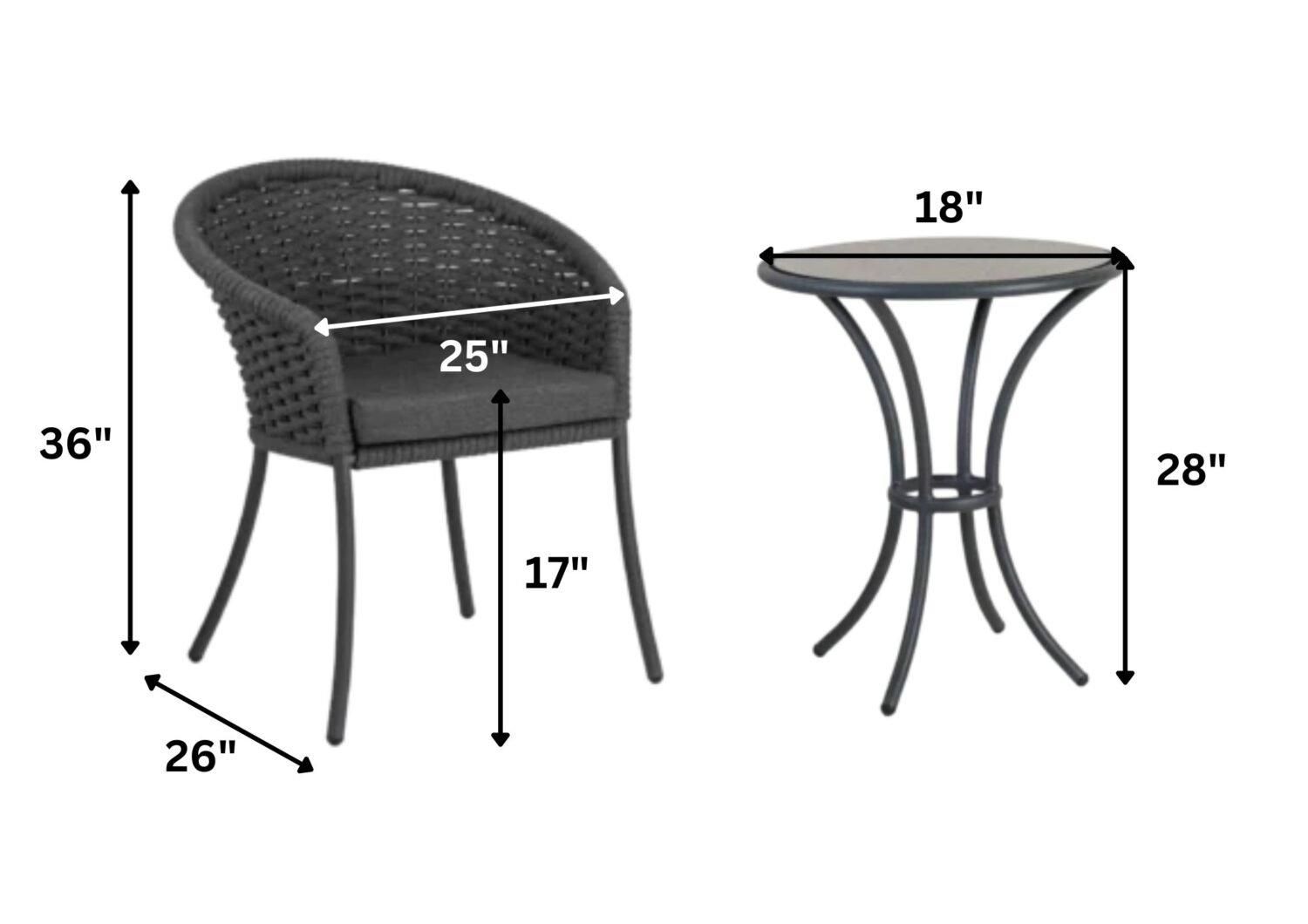 3-Piece Outdoor Rope Patio Set (Grey) - Image 2