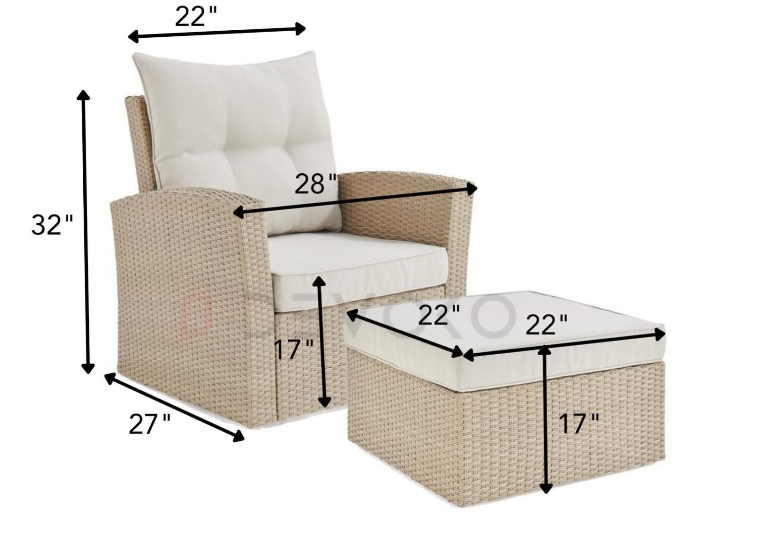 DEVOKO 4-Piece Rattan Garden Set: with Beige Wicker & White Cushions - Image 2