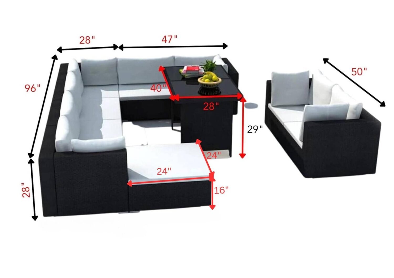 DEVOKO 6PCS L-Shape Patio Dining Set (Black & White) - Image 2