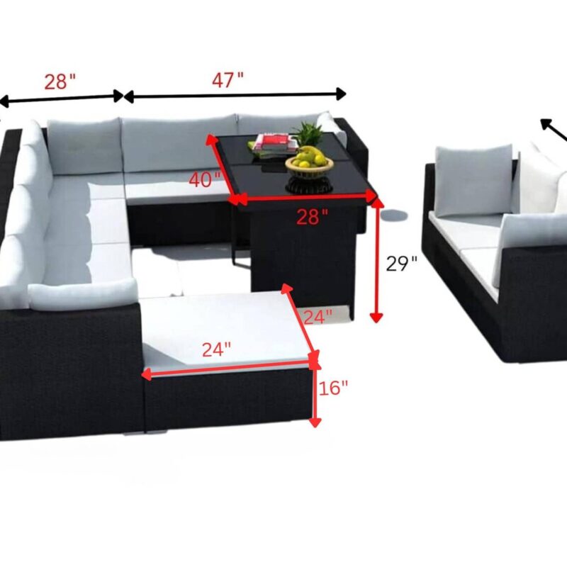 DEVOKO 6PCS L-Shape Patio Dining Set (Black & White) - Image 2
