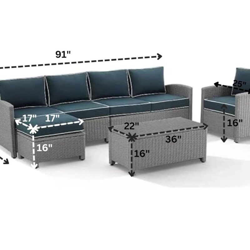 DEVOKO Outdoor Sectional Sofa Set - Grey & Navy Blue - Image 2