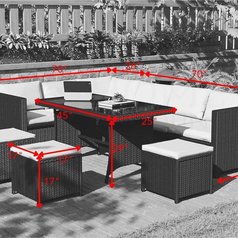 6-Piece Outdoor Wicker Patio Dining Set - Black/Cream - Image 2