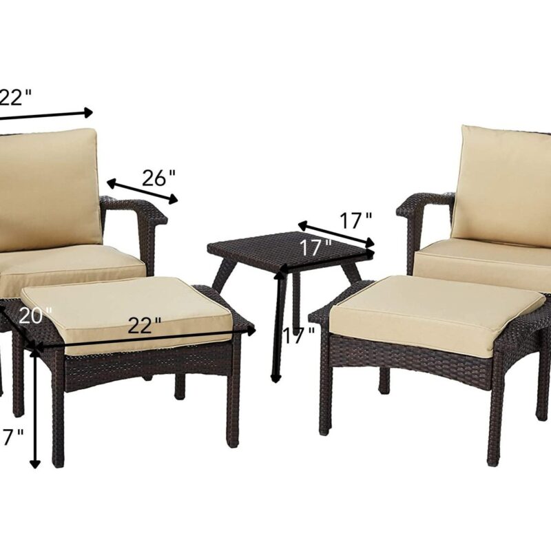 Devoko 5-Piece Patio Furniture Set in Dark Brown & Cream - Image 2