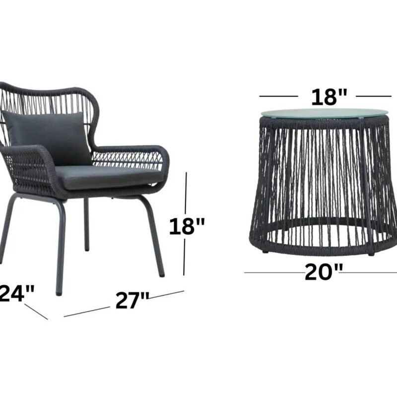 Devoko Dark Gray Rope Chair and Table Set - Garden/Balcony - Image 2