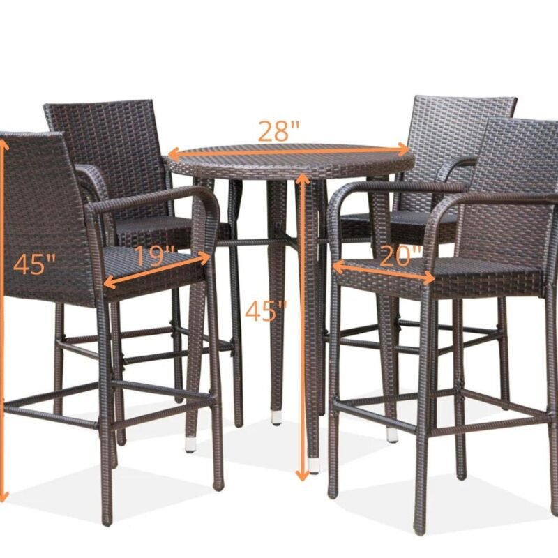5-Piece Wicker Patio Bistro Set: Round Table, 4 Bar Stools - Image 2