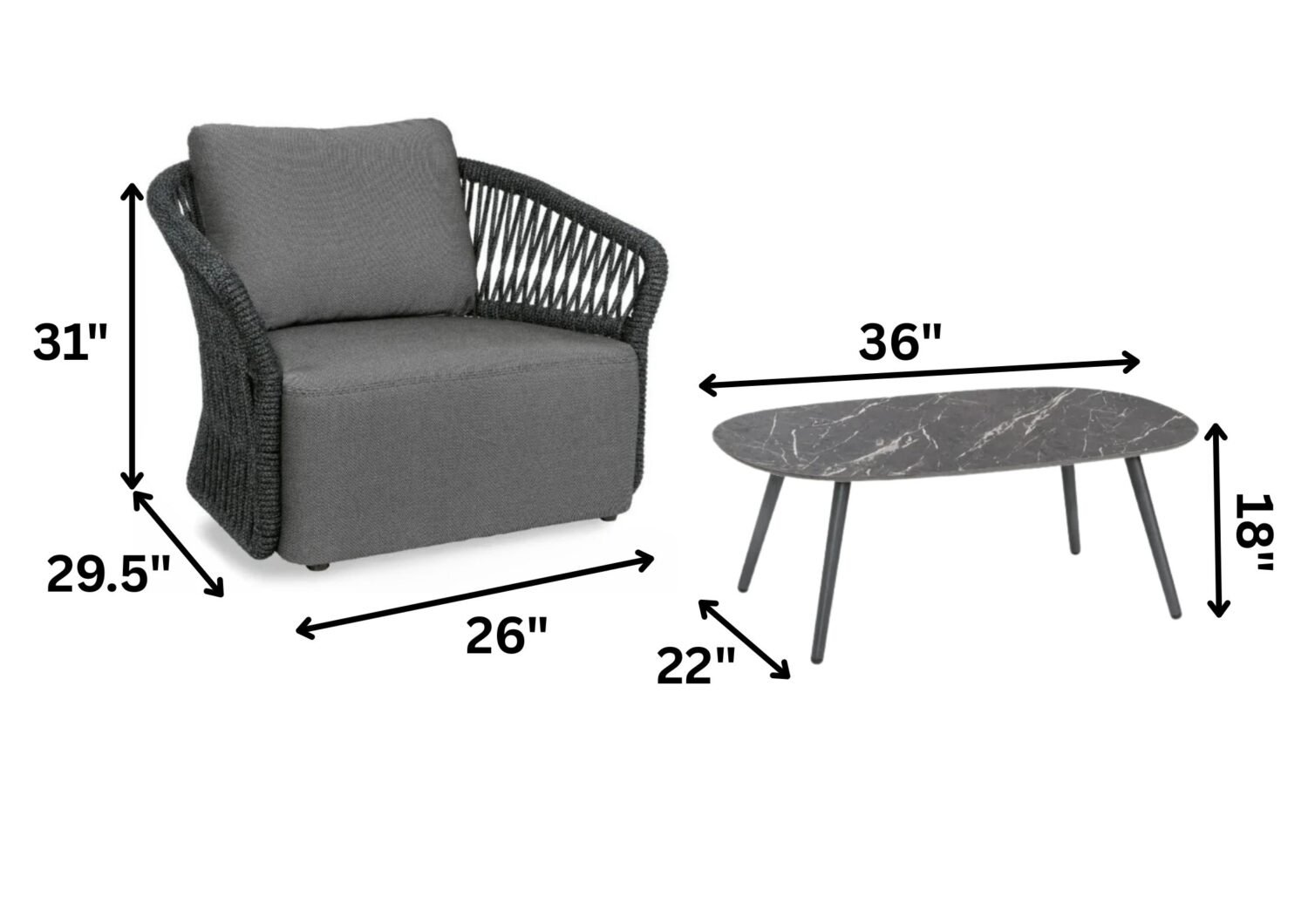 4-Piece Outdoor Braid & Rope Sofa Set (Grey) - Image 3