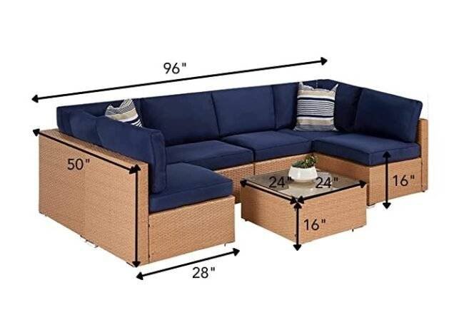 DEVOKO 5-Seater Outdoor L-Shape Sofa Set - Beige/Navy Blue - Image 2