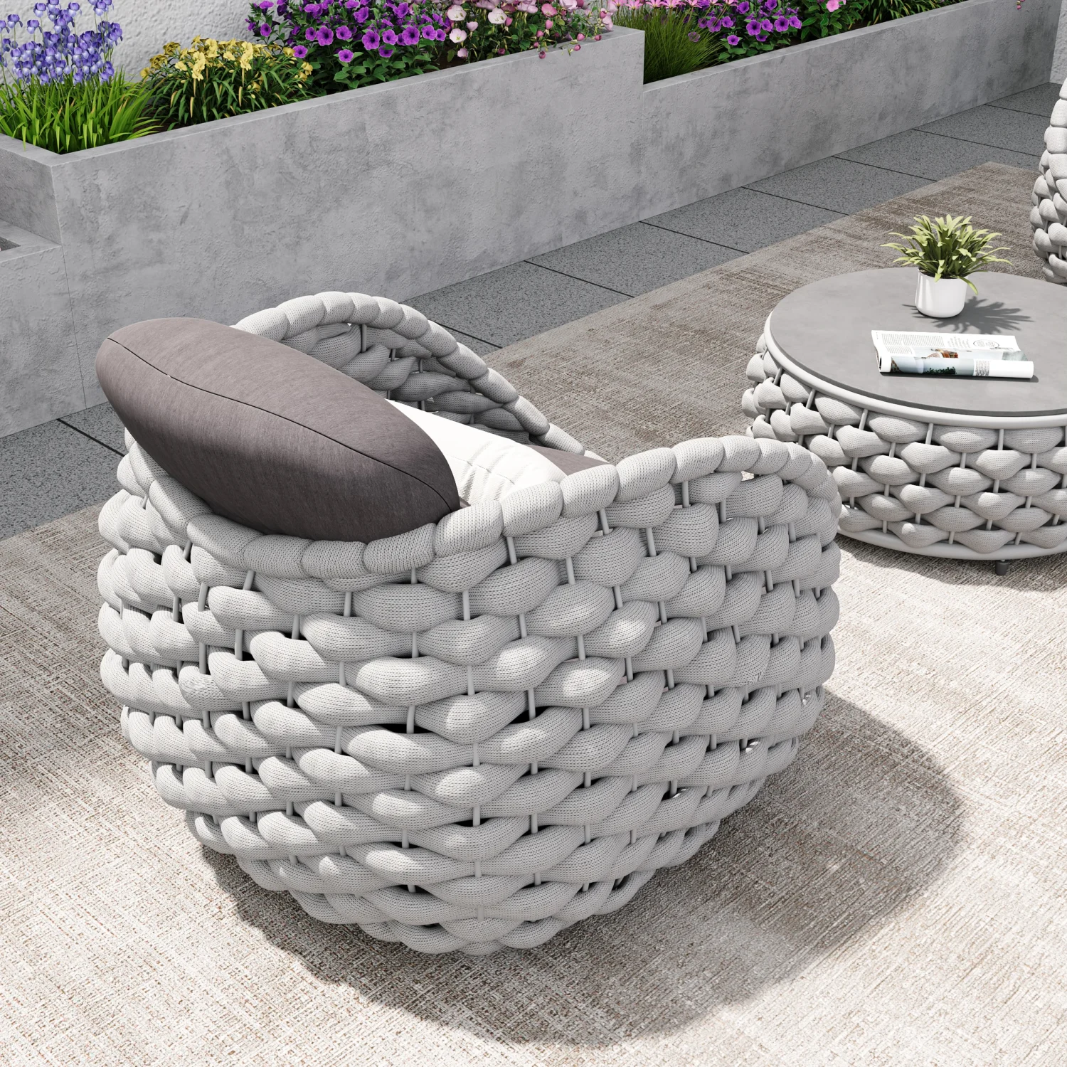 3-Piece Bird's Nest Shape Outdoor Rope Patio Set (Silver Grey & Dark Grey) - Image 3
