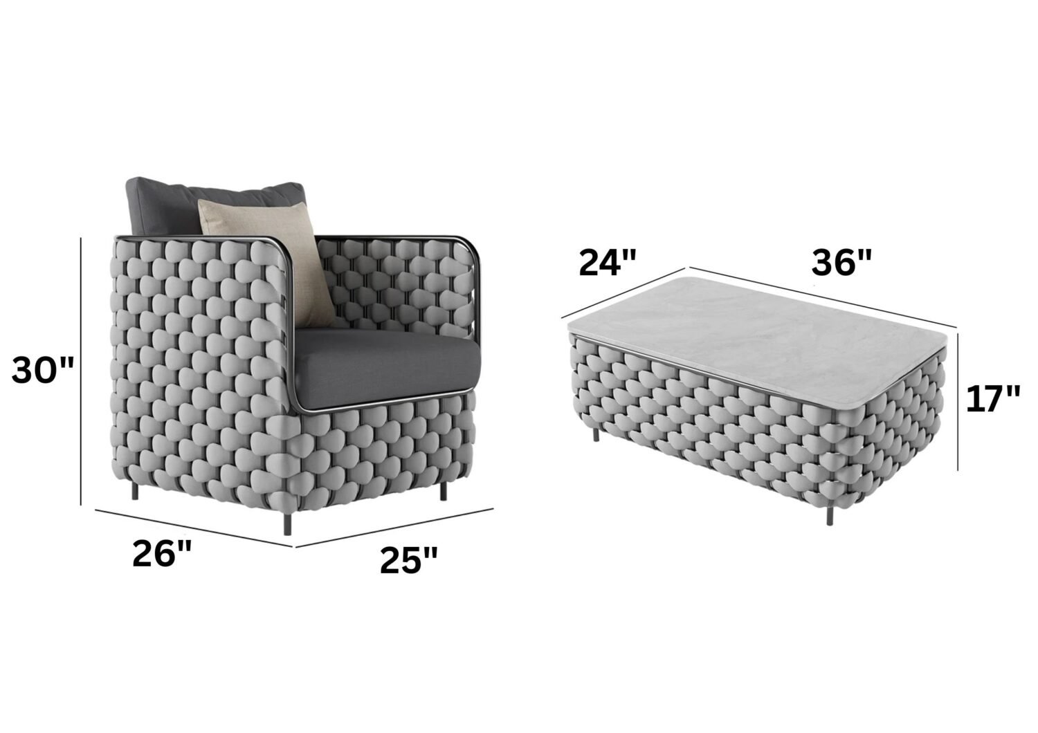 4 Piece Outdoor Rope Sofa Set with HPL Top Coffee Table (Light Grey & Dark Grey) - Image 3