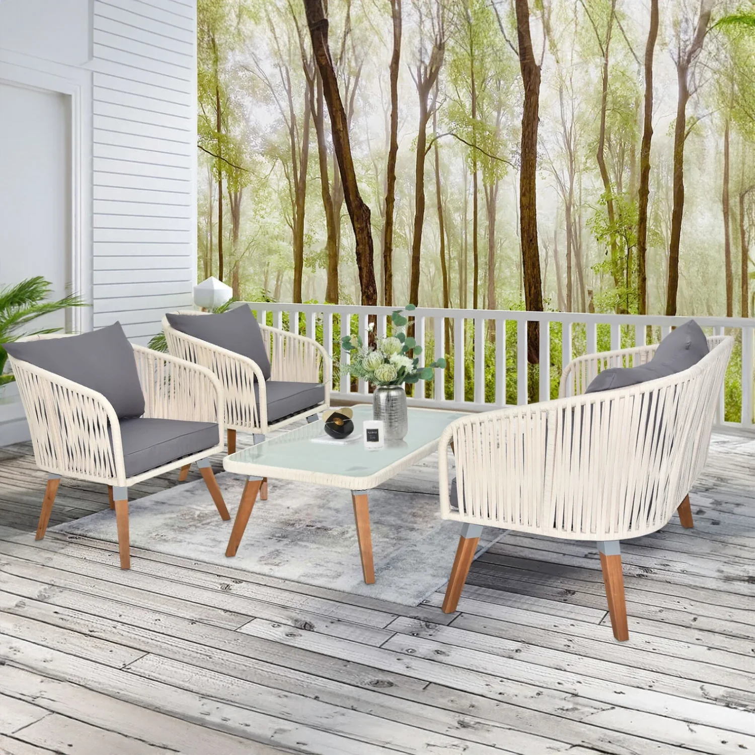 Outdoor Rope 4-Piece Sofa Set (White & Grey) - Image 3
