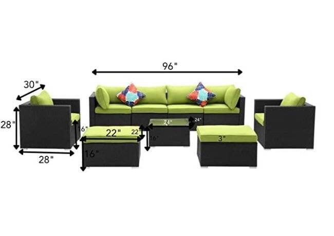 6Pcs Outdoor Wicker Sectional Patio Set (Black/Light Green) - Image 2