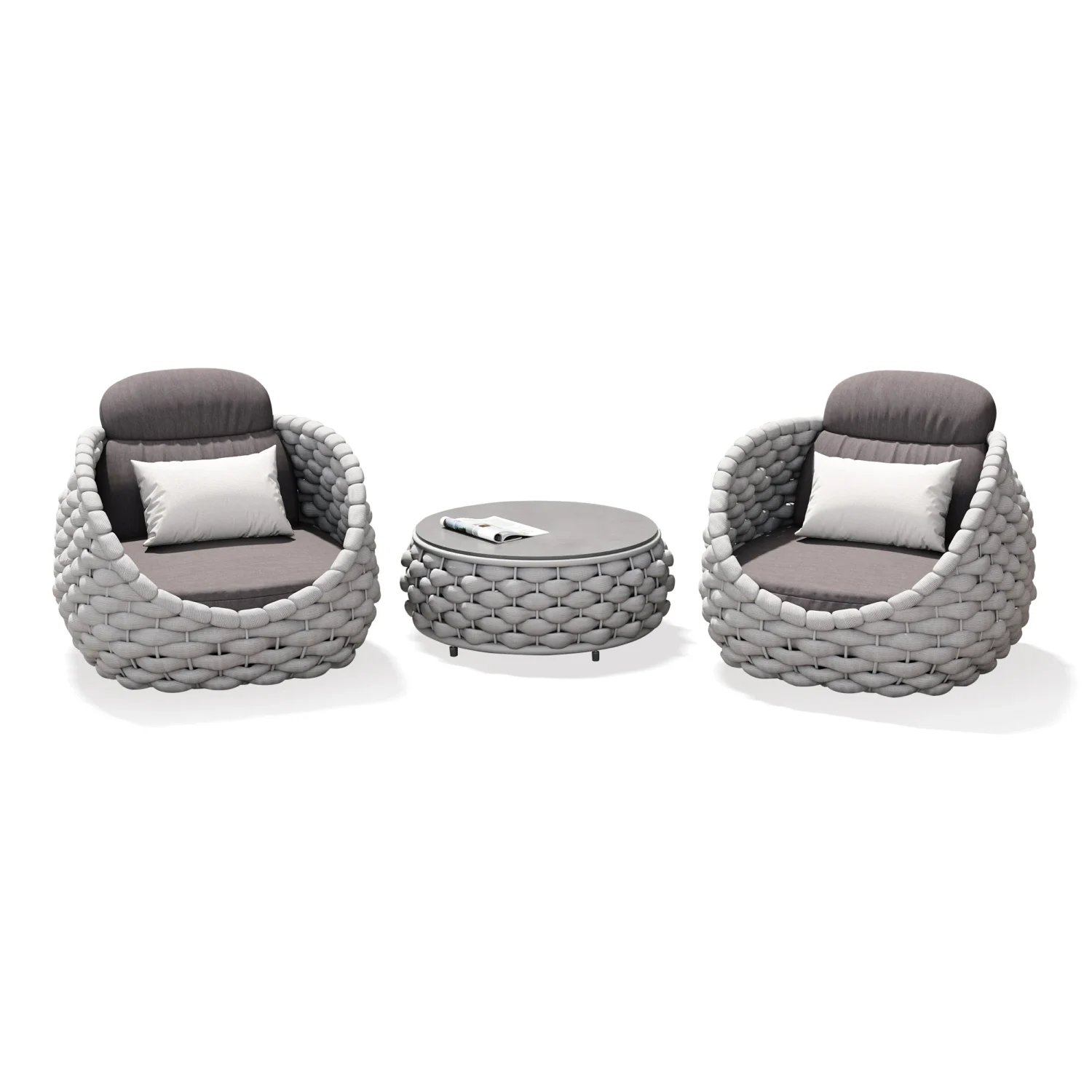 3-Piece Bird's Nest Shape Outdoor Rope Patio Set (Silver Grey & Dark Grey) - Image 4