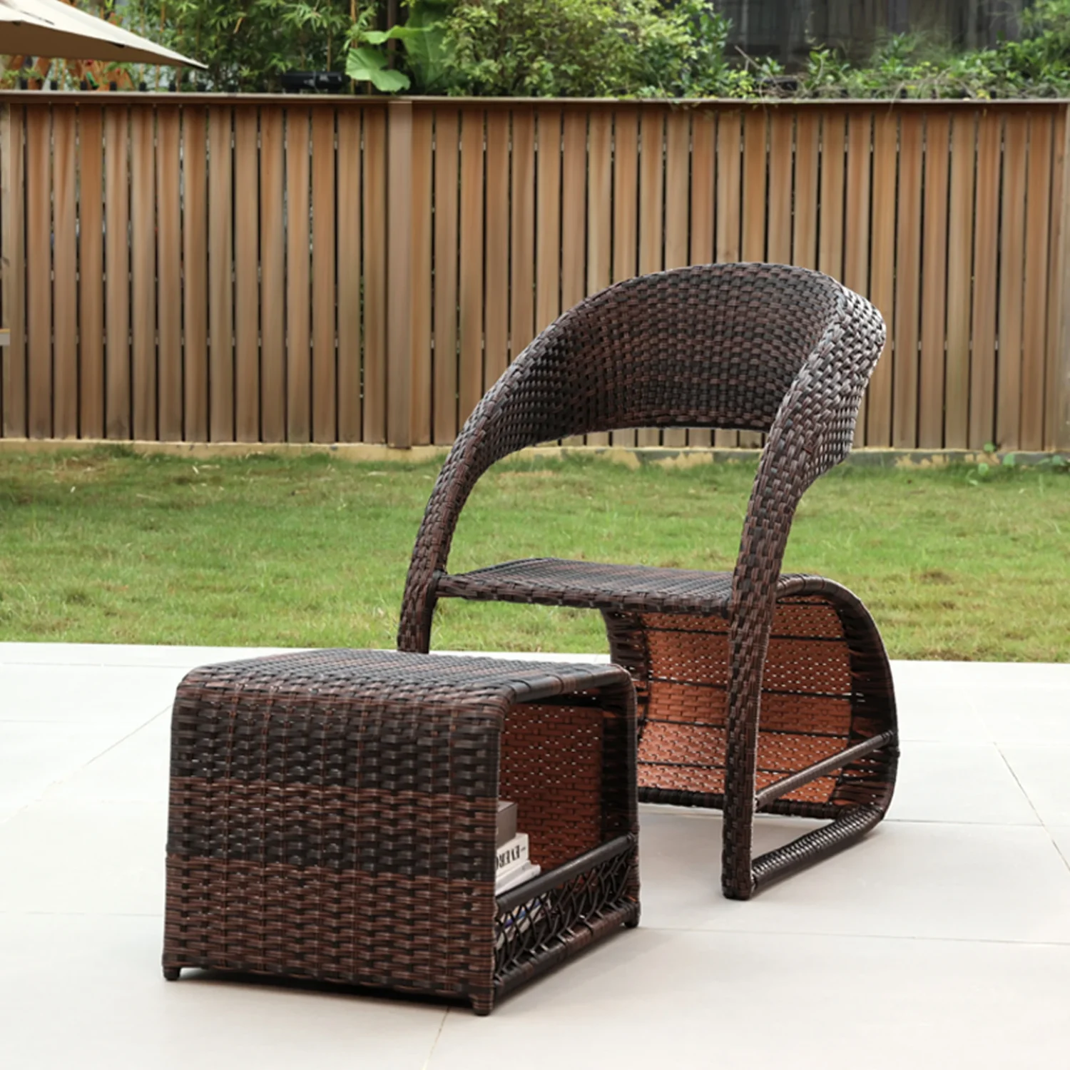 5-Piece Outdoor Wicker Patio Furniture Set with Ottomans & Table (Dark Brown) - Image 6