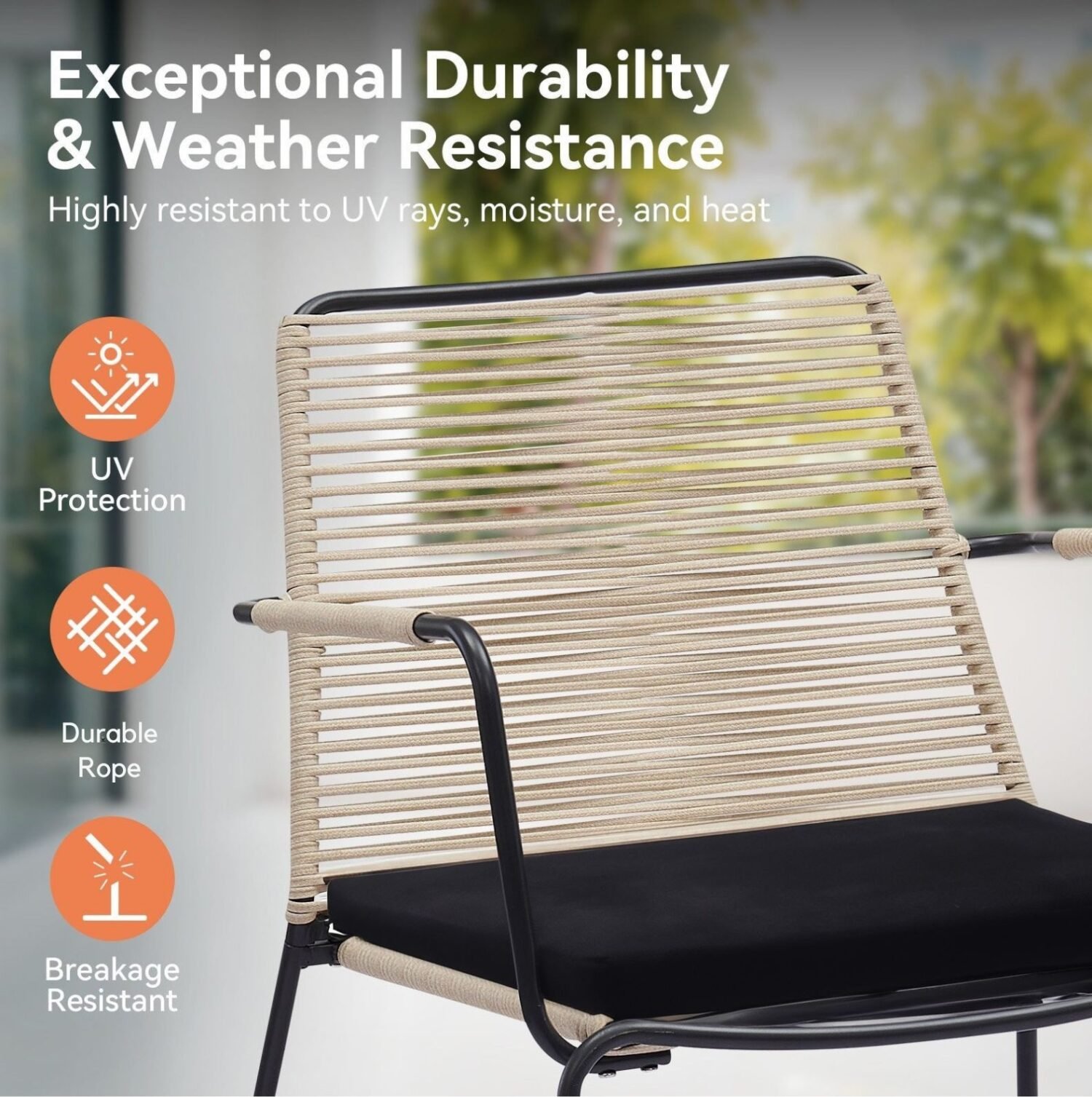 5 Piece Outdoor Patio Set with Ottoman & Side Table (Beige & Black) - Image 5