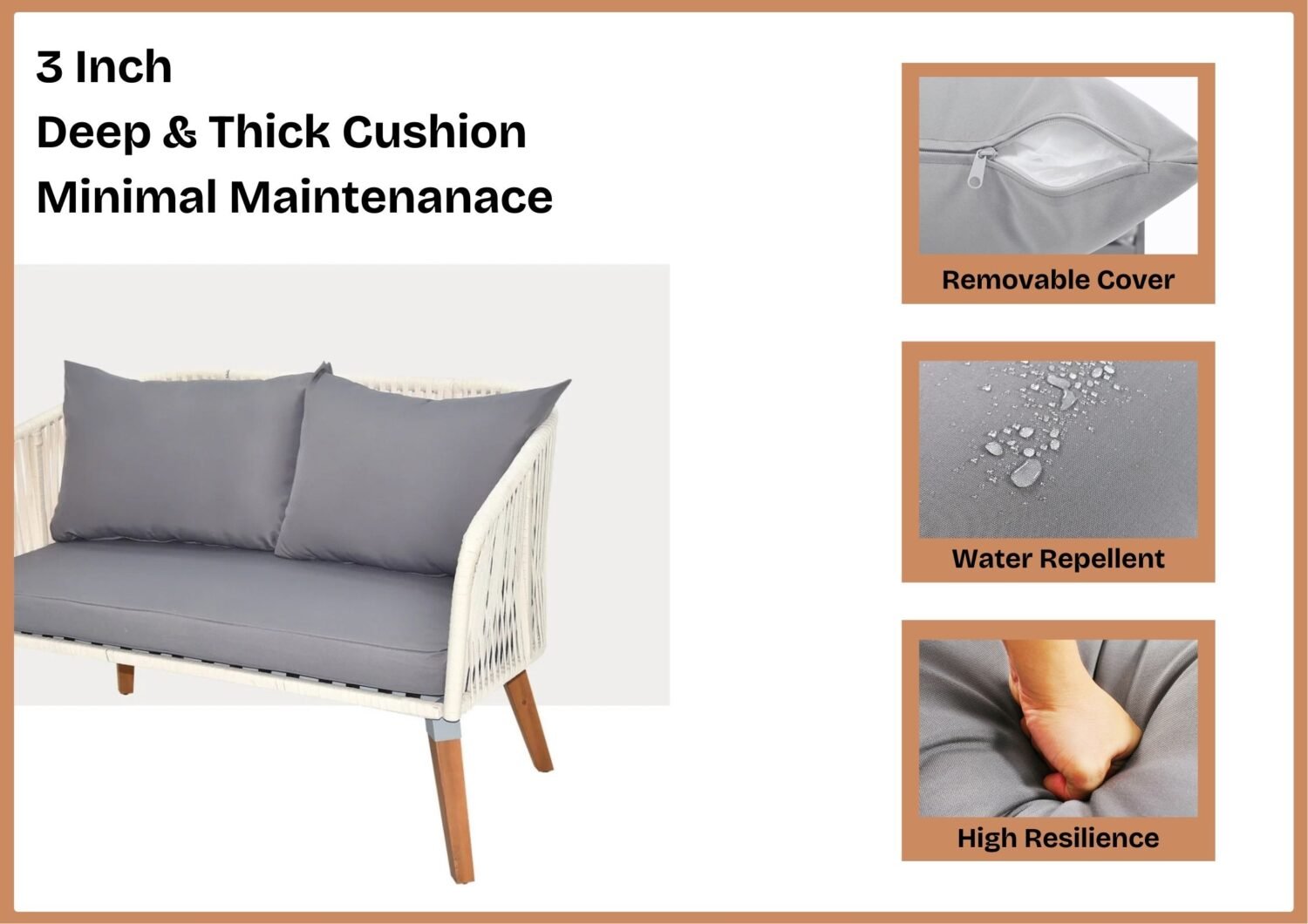 Outdoor Rope 4-Piece Sofa Set (White & Grey) - Image 5