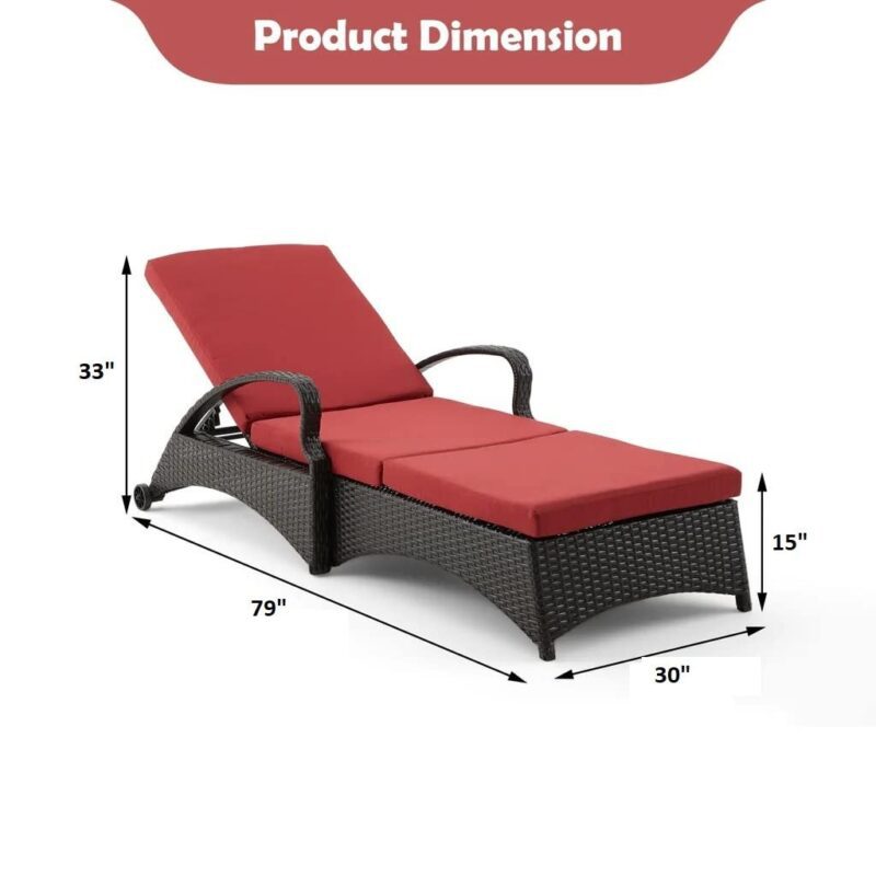 DEVOKO Outdoor Rattan Foldable Lounger: Dark Brown/Red - Image 2
