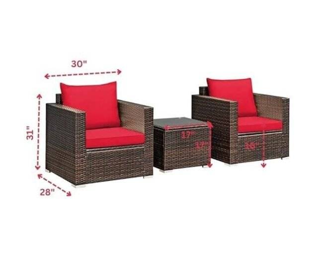 Devoko 3-Piece Rattan Bistro Set: Dark Brown/Red Outdoor Patio Furniture - Image 2