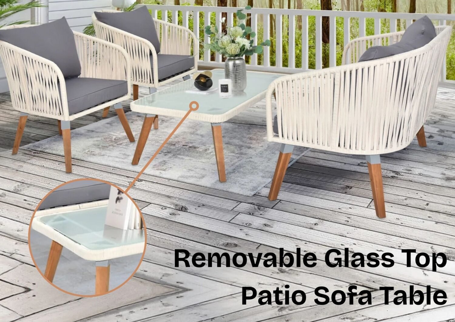 Outdoor Rope 4-Piece Sofa Set (White & Grey) - Image 6