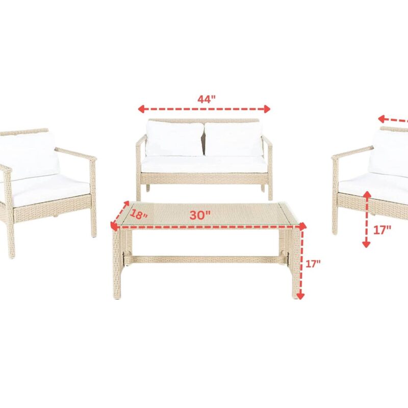 4-Piece Waterproof Outdoor Patio Furniture Set with Cushions - Beige/Off-White - Image 2