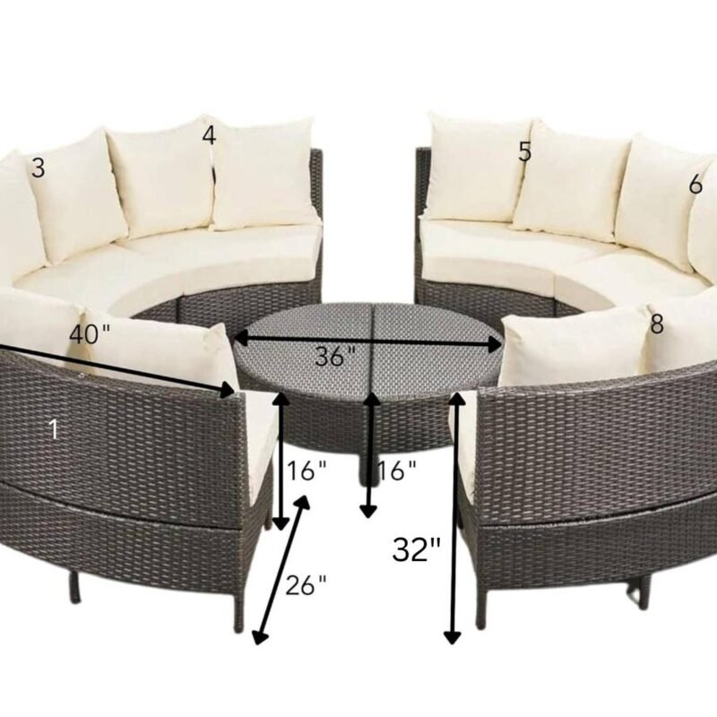 DEVOKO Oval 10PCS Patio Furniture Set (Dark Brown & Light Cream) - Image 2
