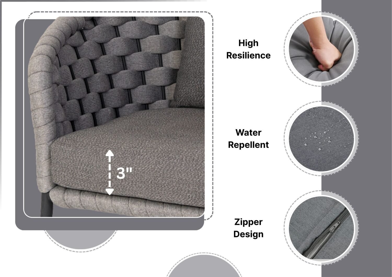 Outdoor Grey Rope 4 Piece Patio Sofa Set with Dark Grey Cushions - Image 8