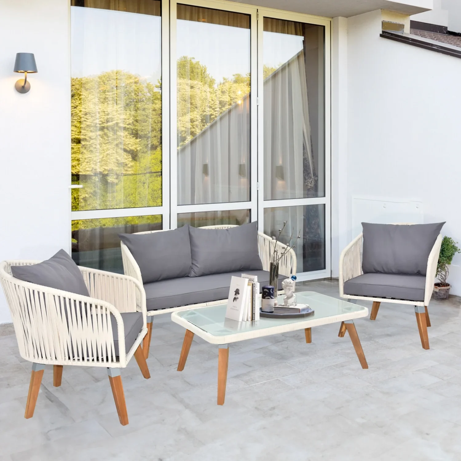 Outdoor Rope 4-Piece Sofa Set (White & Grey) - Image 7