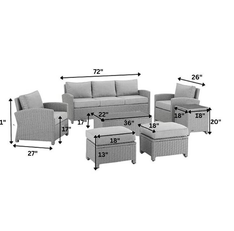 DEVOKO 7Pcs Outdoor Wicker Sectional Patio Furniture Set (Silver/Grey) - Image 2