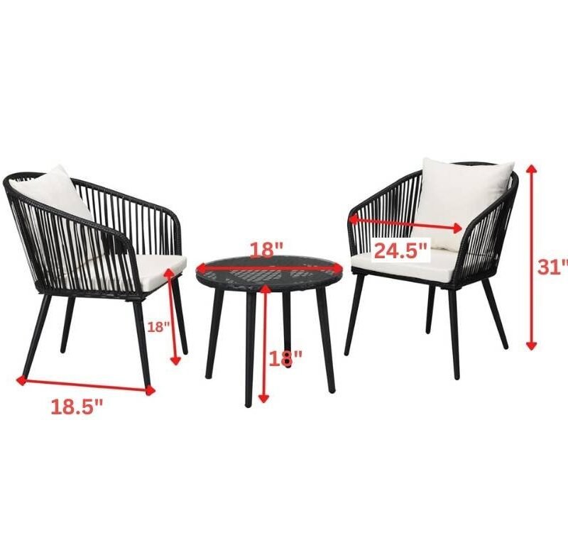 Devoko 3 Piece Patio Wicker Set – Black/Off-white – Terrace/Garden - Image 2