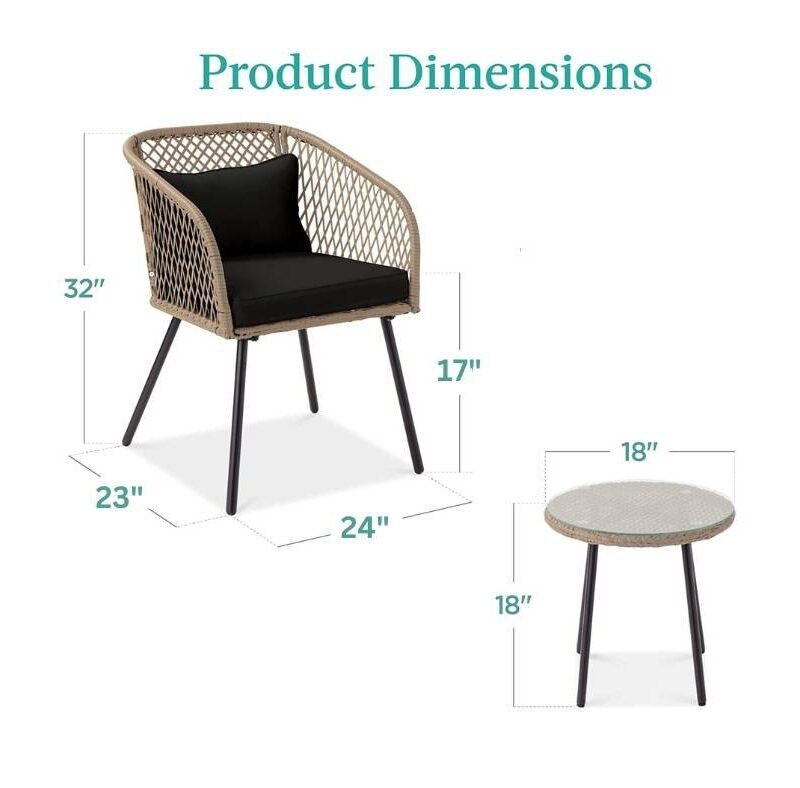 DEVOKO 3-Piece Outdoor Rattan Furniture Set (Beige & Black) - Image 2