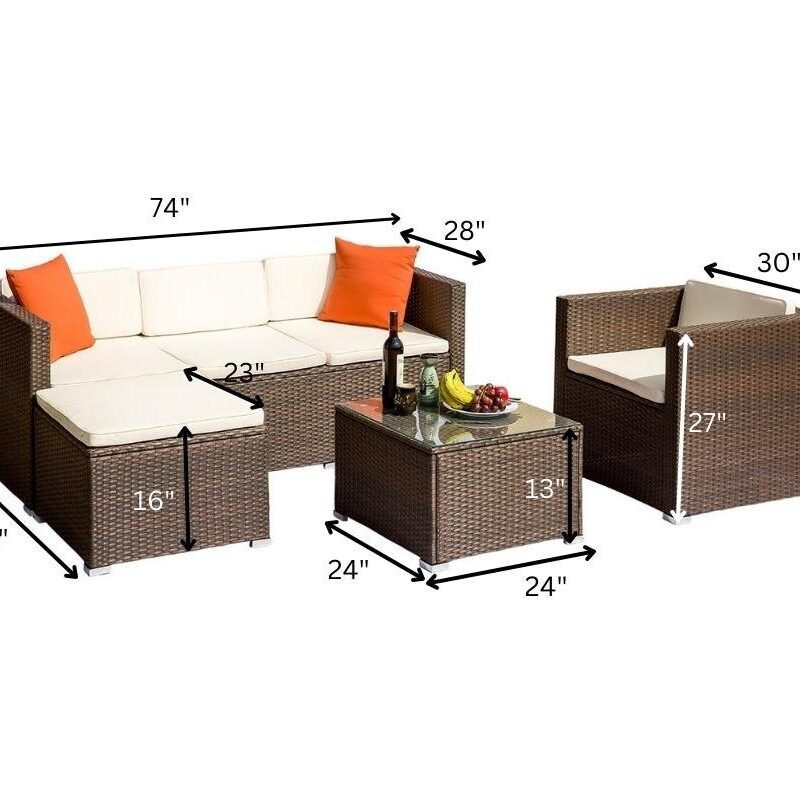 Outdoor Patio Sofa Set With Cushion and pillows: Dark brown & Cream - Image 2