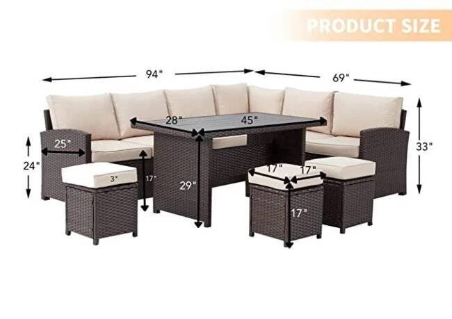 DEVOKO All-Weather Wicker Sofa Set with Ottomans and Table: Dark Brown & Cream - Image 2
