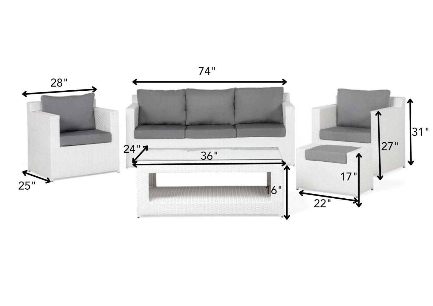 DEVOKO 5-Piece Weather Resistant Patio Set: White Sofa & Grey Cushions - Image 2