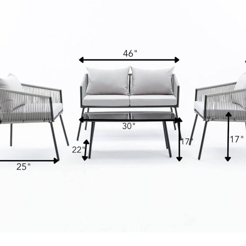 DEVOKO Patio Furniture Set 4-Piece (Grey) - Image 3