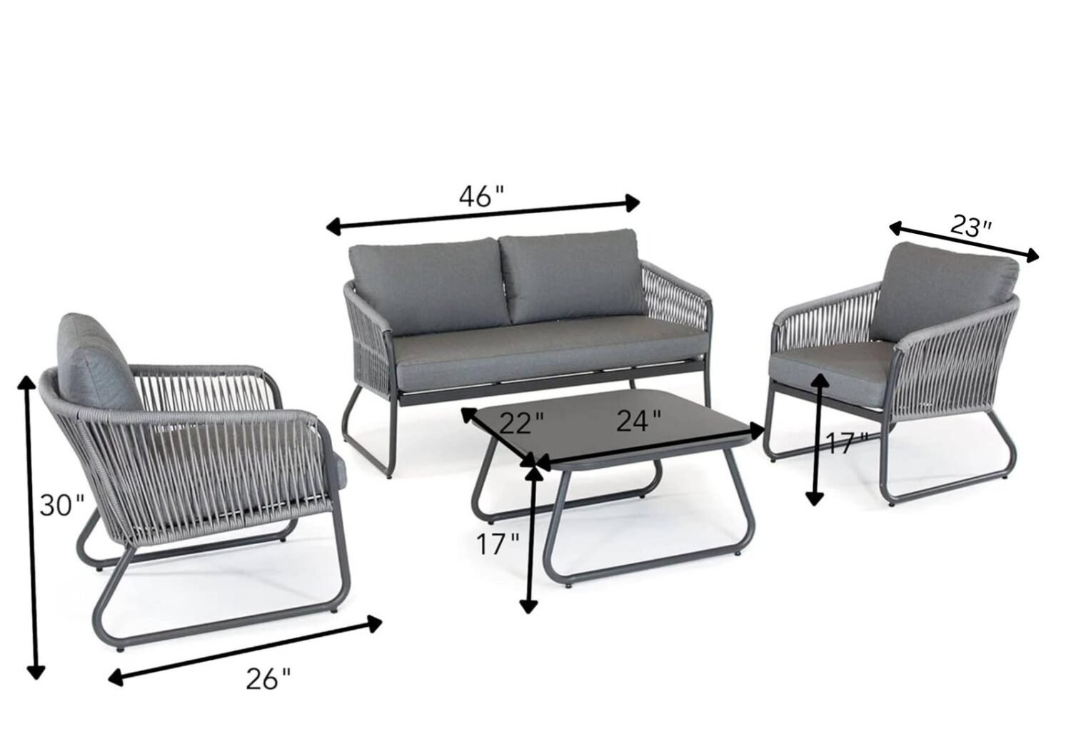 DEVOKO Unique Design Rope Bistro Set 4-Piece (Grey) - Image 2