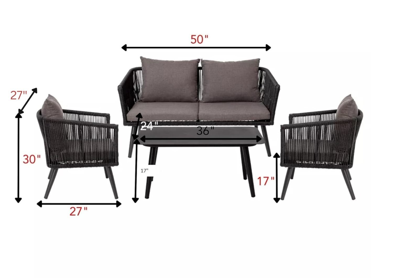 4 Seater Sofa Chairs Set (Black & Dark Grey) - Image 4