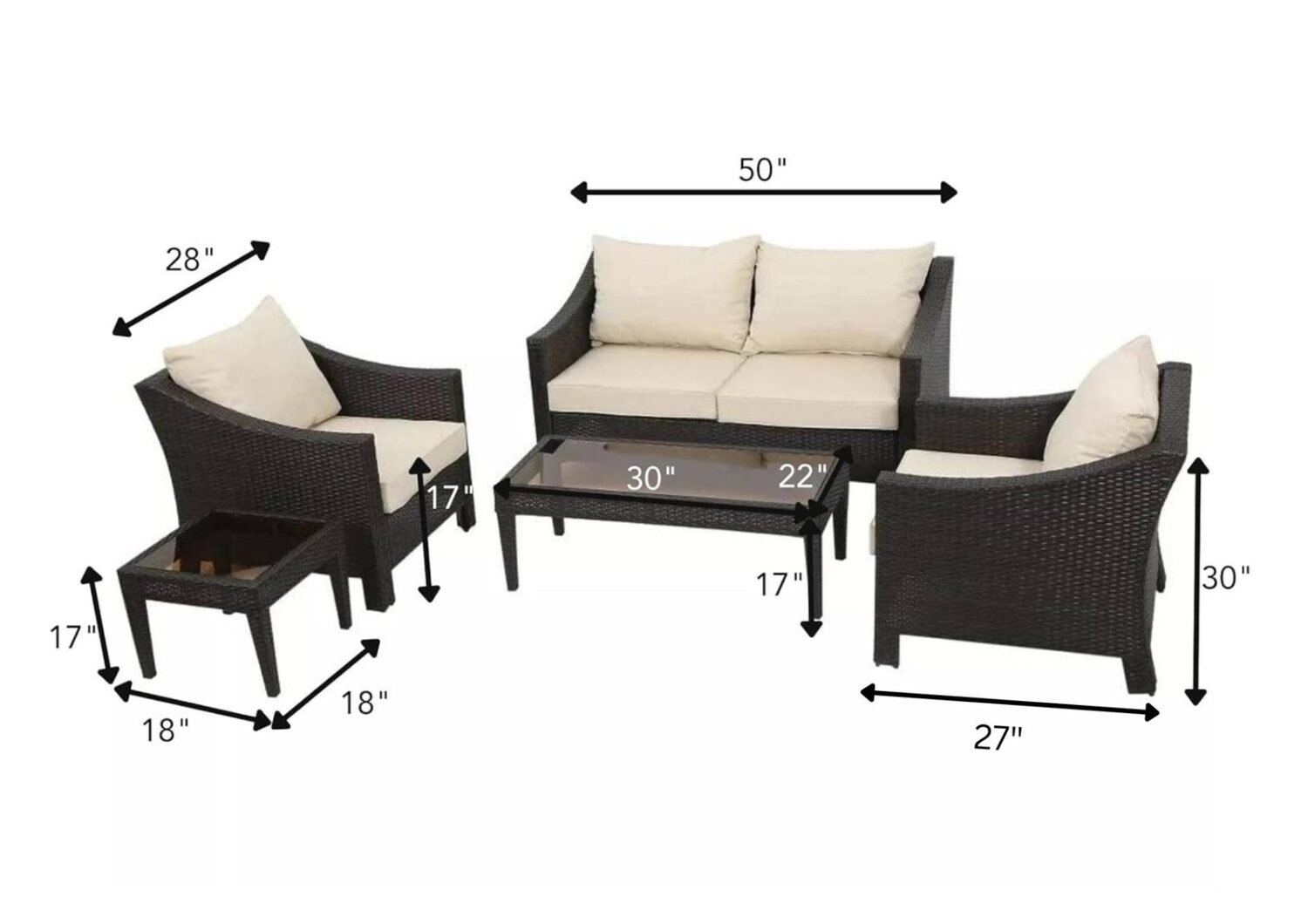 DEVOKO 5 Piece Patio Furniture Set (Dark Brown/Cream) - Image 2