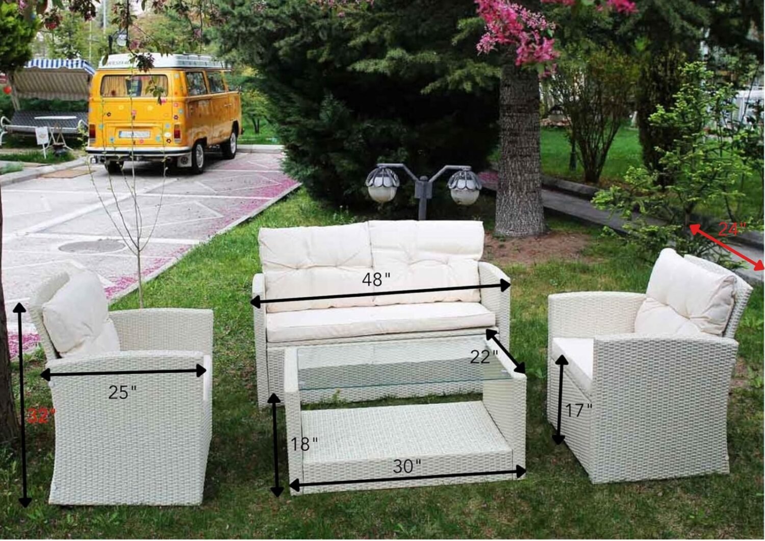 DEVOKO 4PCS Patio Wicker Furniture Set (Grey & Cream) - Image 5