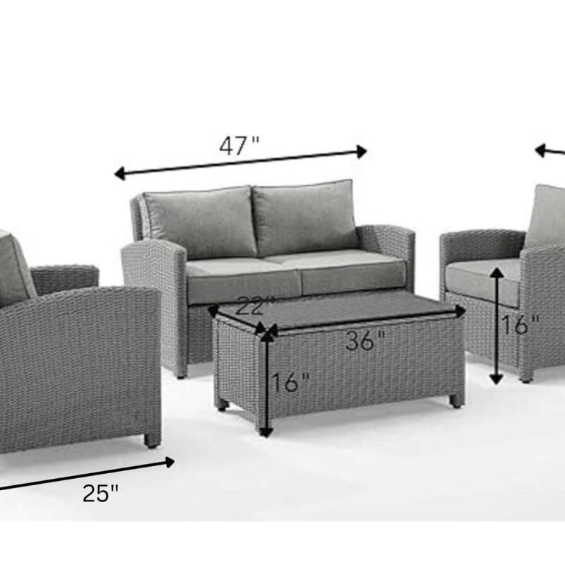 Devoko 4PCS Patio Wicker Furniture Set with Center Table, Silver Grey Rattan Chairs, and Grey Cushions for Outdoor Living - Image 2