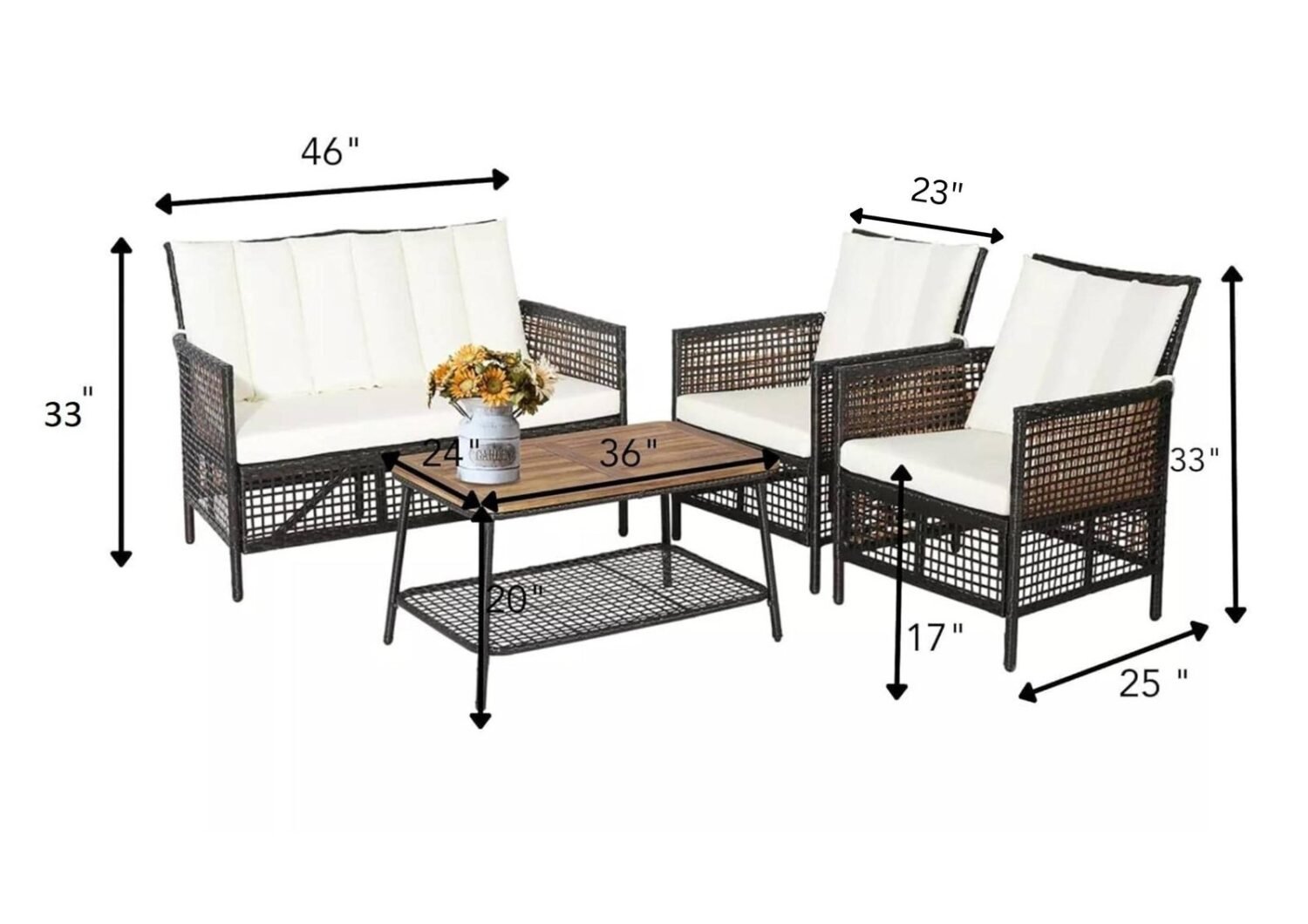 DEVOKO 4PCS Wicker Patio Furniture Set (Dark Brown & Off-white) - Image 2