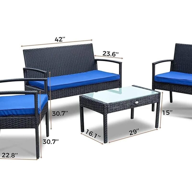 Black & Blue 4-Piece Outdoor Rattan Furniture Set - Image 2
