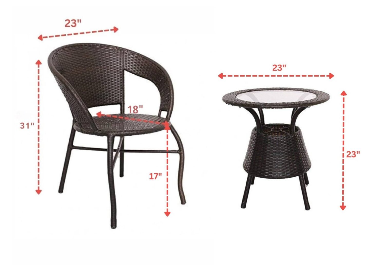 Devoko 3 Piece Wicker Patio Set - Balcony/Backyard - Dark Brown - Image 2