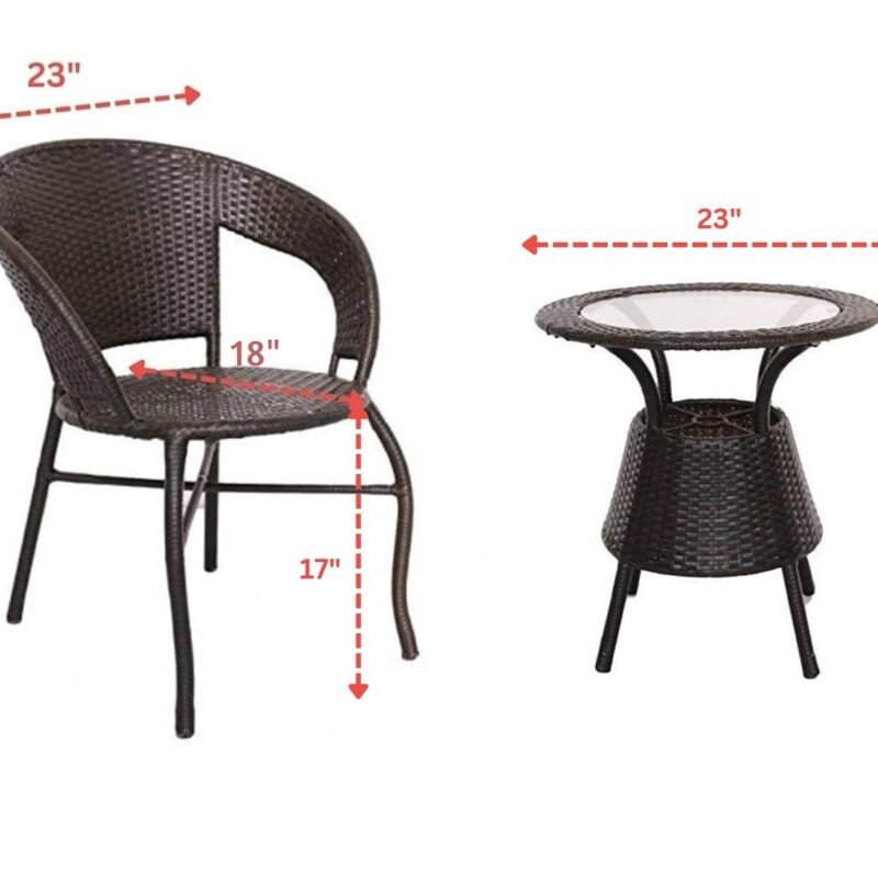 3-Piece Wicker Patio Furniture Set: Chairs & Coffee Table for Balcony in "Dark Brown" - Image 3