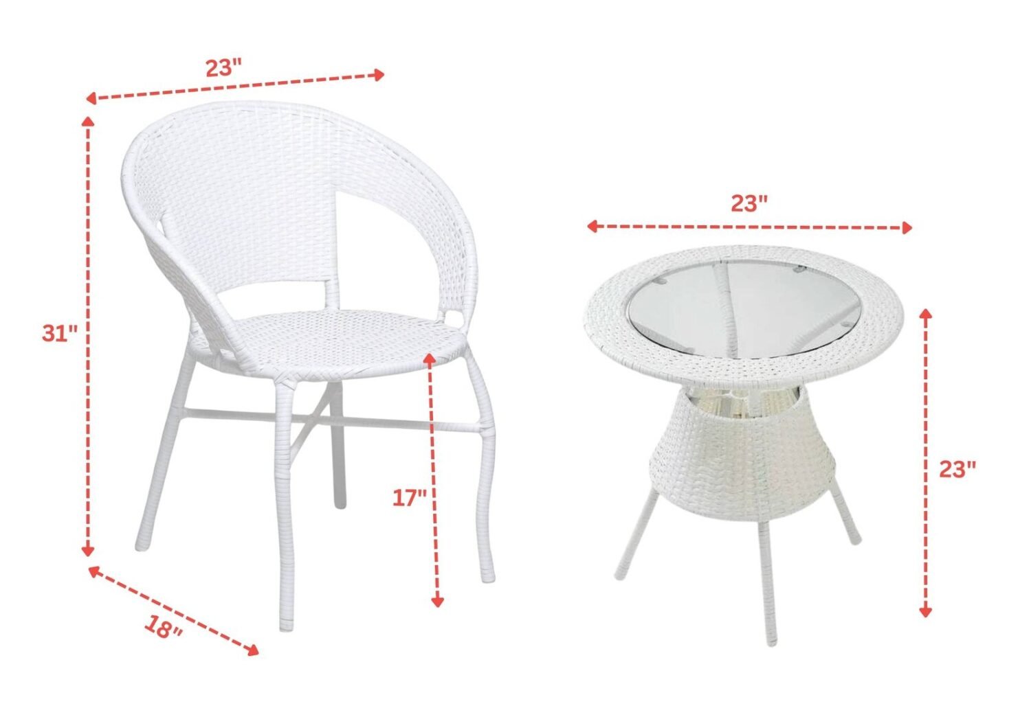 3-Piece Wicker Patio Furniture Set: White Outdoor Chairs and Coffee Table - Image 2