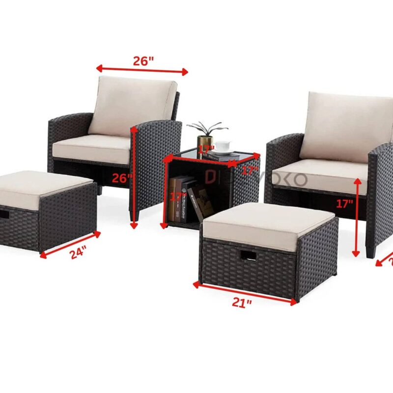 Dark Brown & Cream Rattan Patio Conversation Set - Image 2