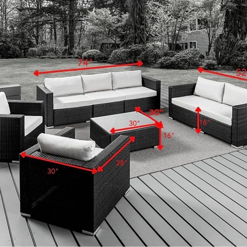 DEVOKO Outdoor 5pc Wicker Sofa Set (Dark Brown/Cream) - Image 2