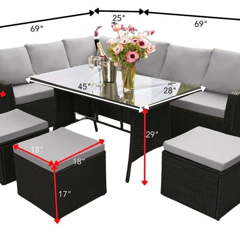 DEVOKO 6-Piece Patio Furniture Set - Black & Grey Outdoor Dining Conversation Set - Image 2